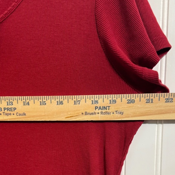 Faded Glory Women's XL Red Ribbed Tee Shirt Short Sleeve Tie Front Cotton 16/18 - Picture 4 of 9